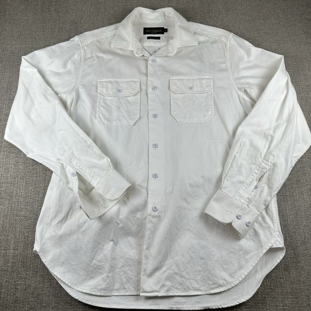 Allen Edmonds Mens Large White Cotton Dress Shirt Made in USA Button Up Pockets